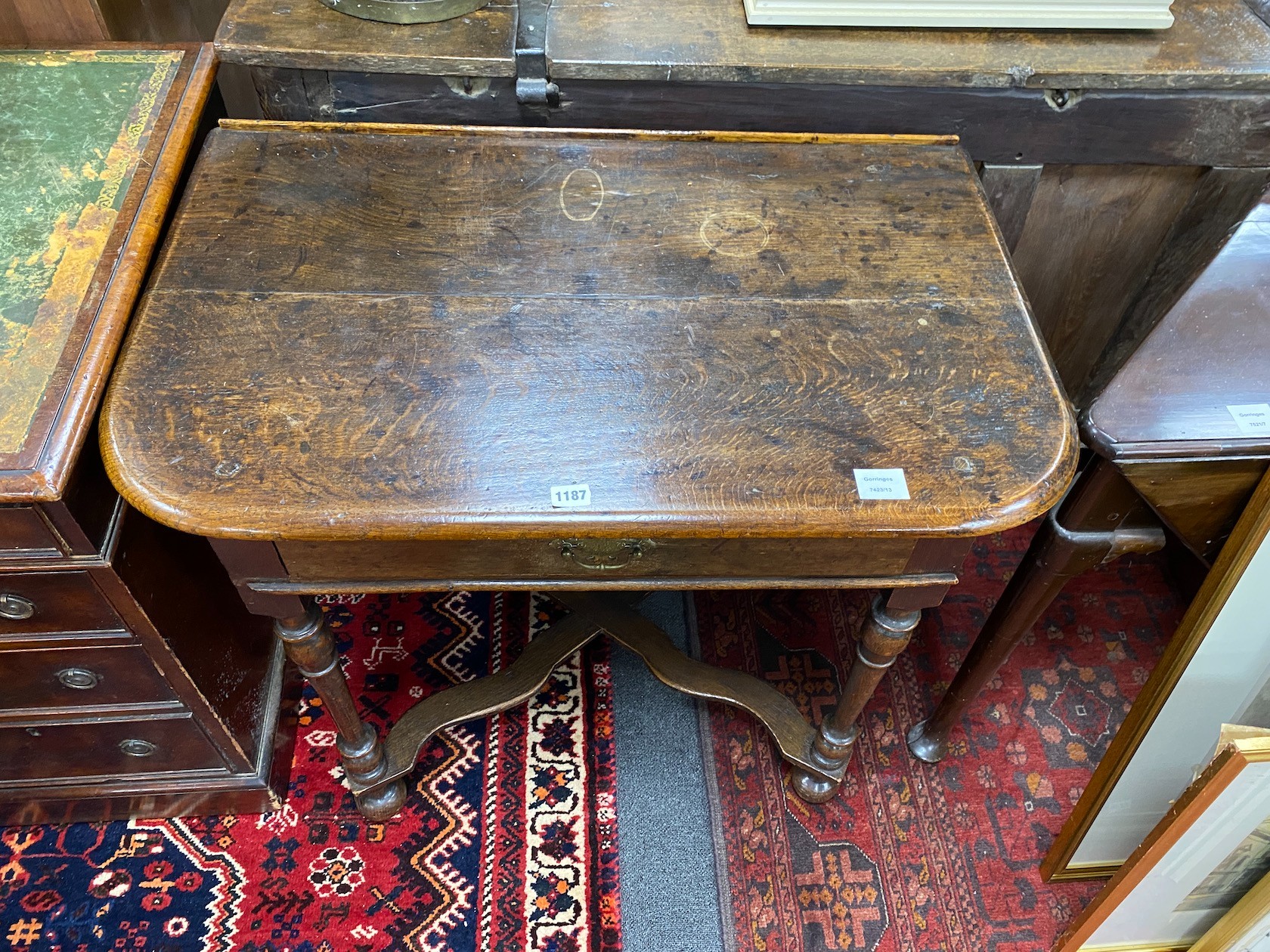 An 18th century oak side table, width 84cm, depth 53cm, height 72cm